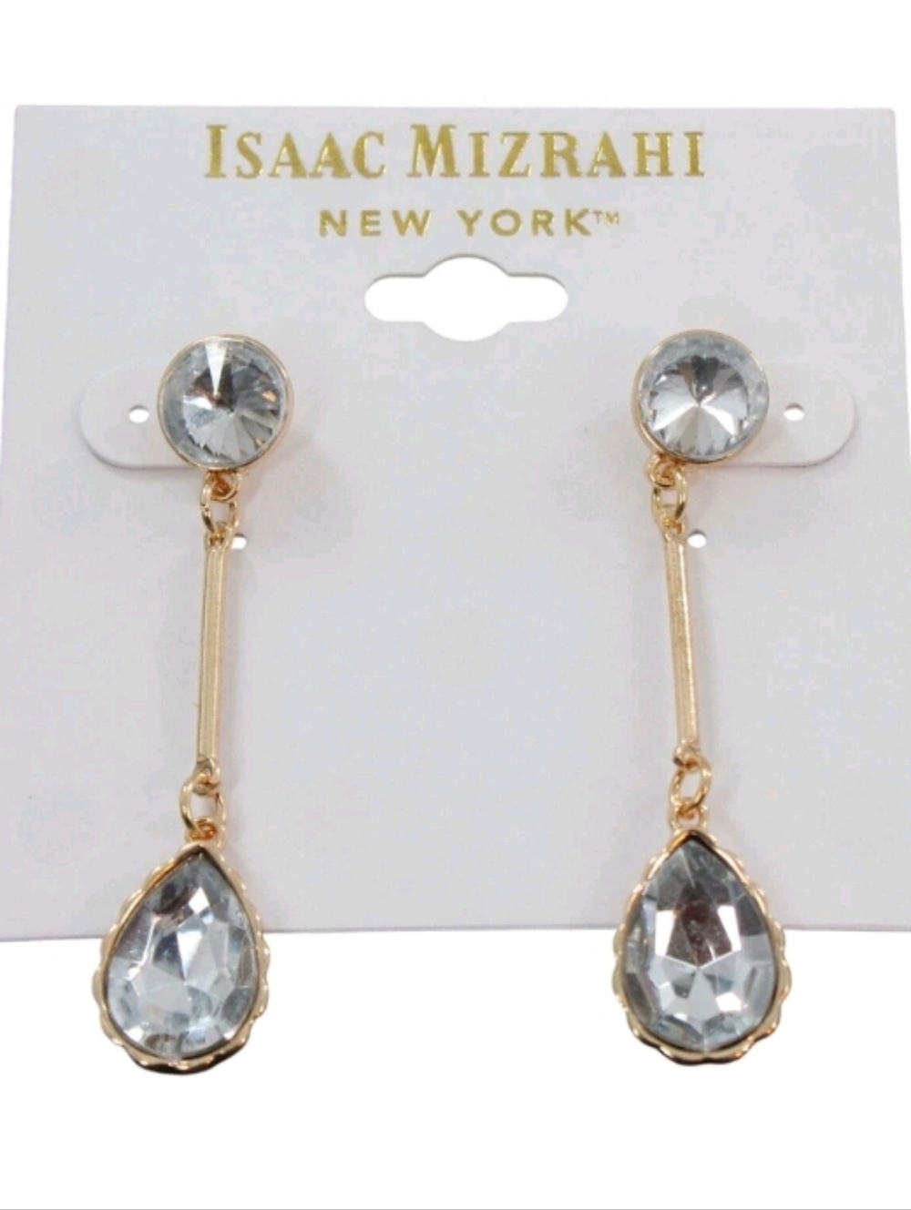 Isaac Mizrahi NY Gold Linear Rhinestone Earrings NEW